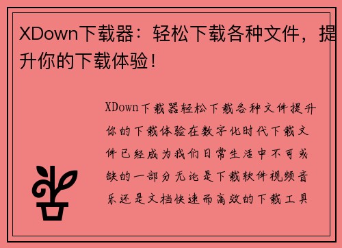 XDown下载器：轻松下载各种文件，提升你的下载体验！